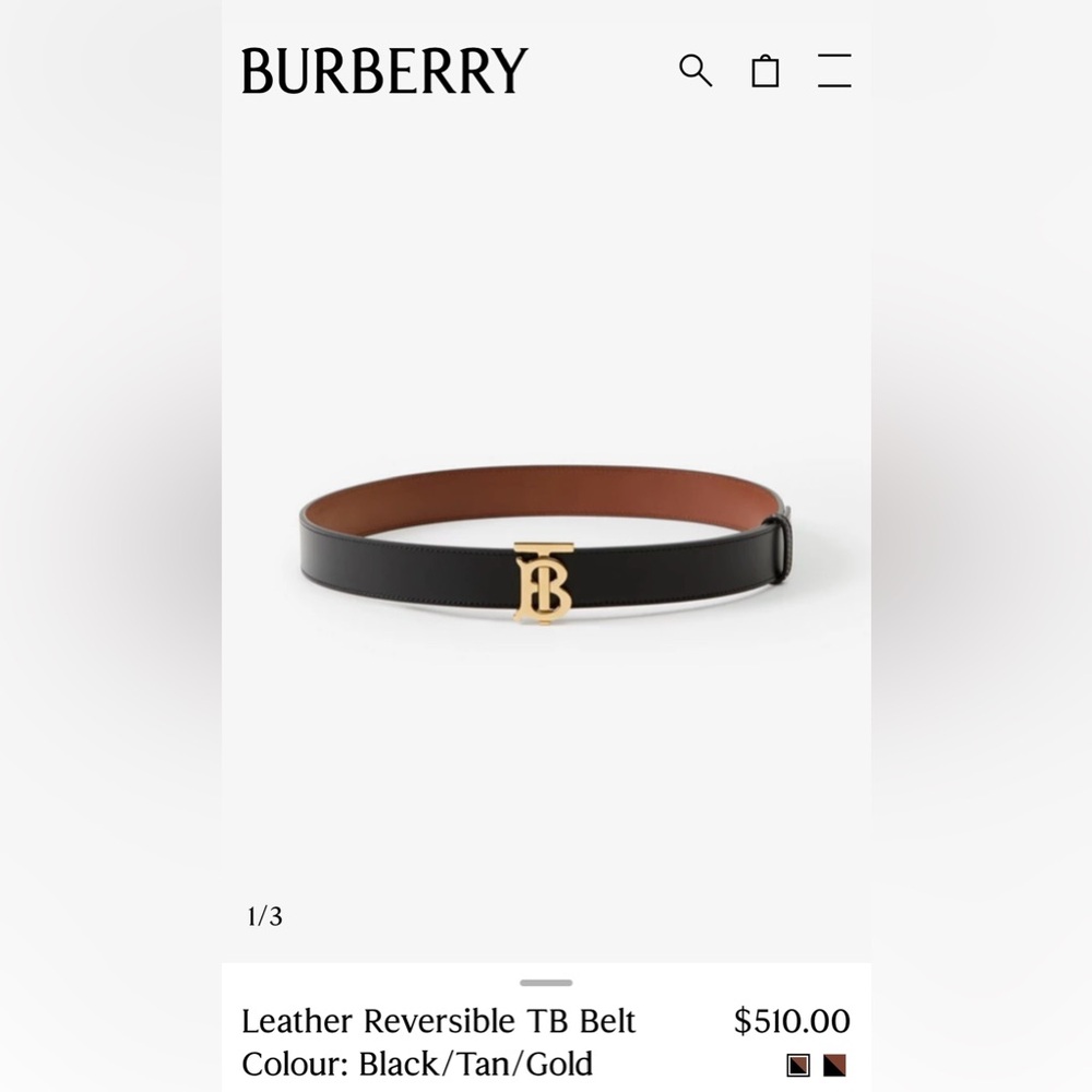 Burberry Black and Tan Leather Belt with Gold Buckle